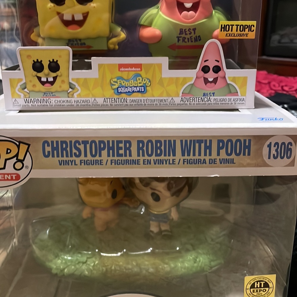 Christopher Robin with Pooh, spongebob & Patrick